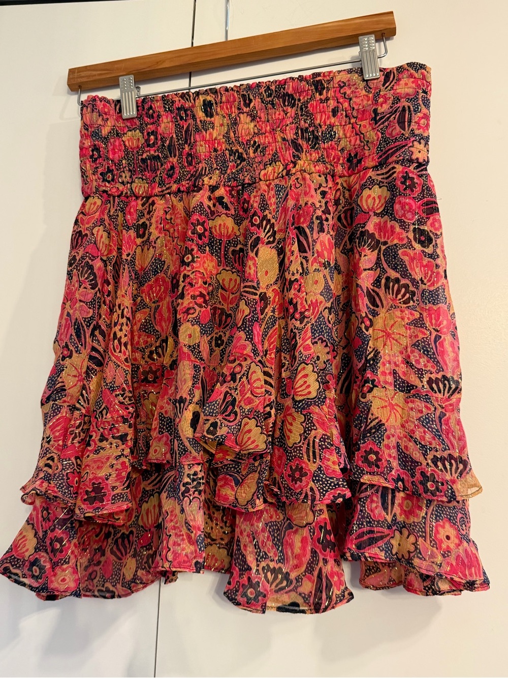 ALC Ruffled Smocked Waist Mini Skirt - Pink Multi